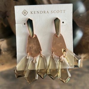 New Kendra Scott Statement Chandelier Earrings Rose Gold & Slate Stone